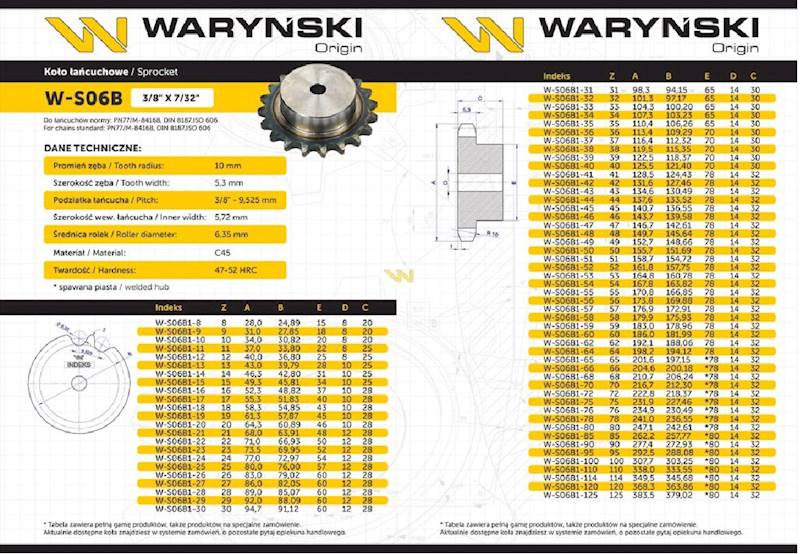 Koło zębate hartowane 06b-1 WARYŃSKI 