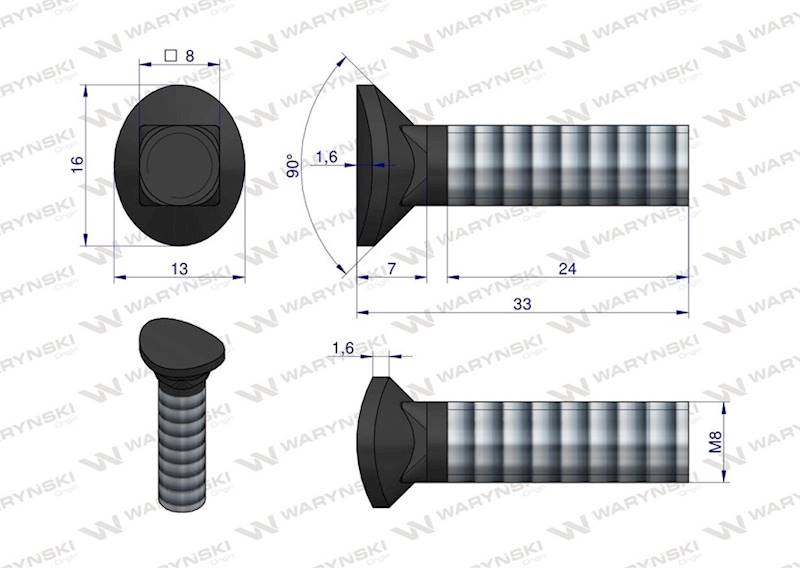 Śruba kpl. redliczkowa półokrągła M8x33 mm kl. 8.8