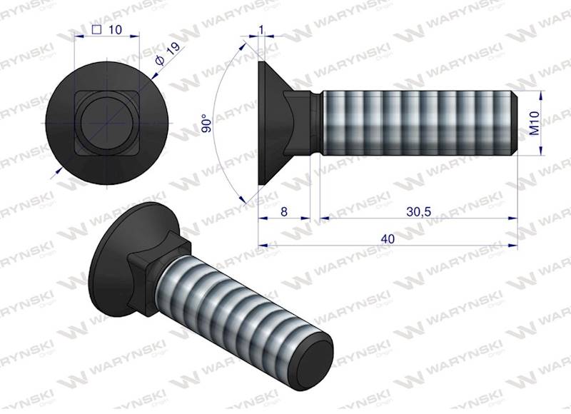 Śruba kpl. płużna podsadzana D 608 M10x40 mm kl.10