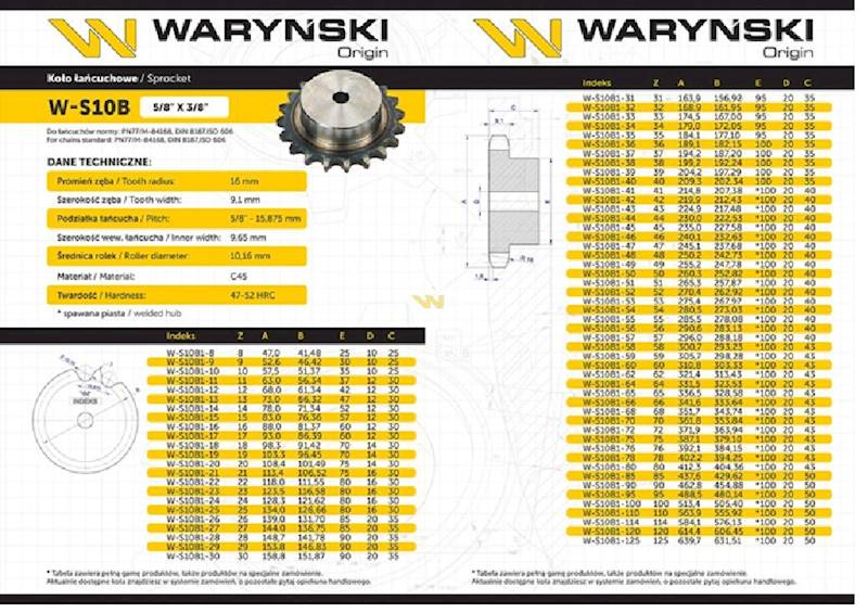 Koło zębate hartowane z kołnierzem 10B-1 (R1 5/8) 