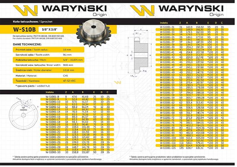 Koło zębate hartowane z kołnierzem 10B-1 (R1 5/8) Z-15 Waryński