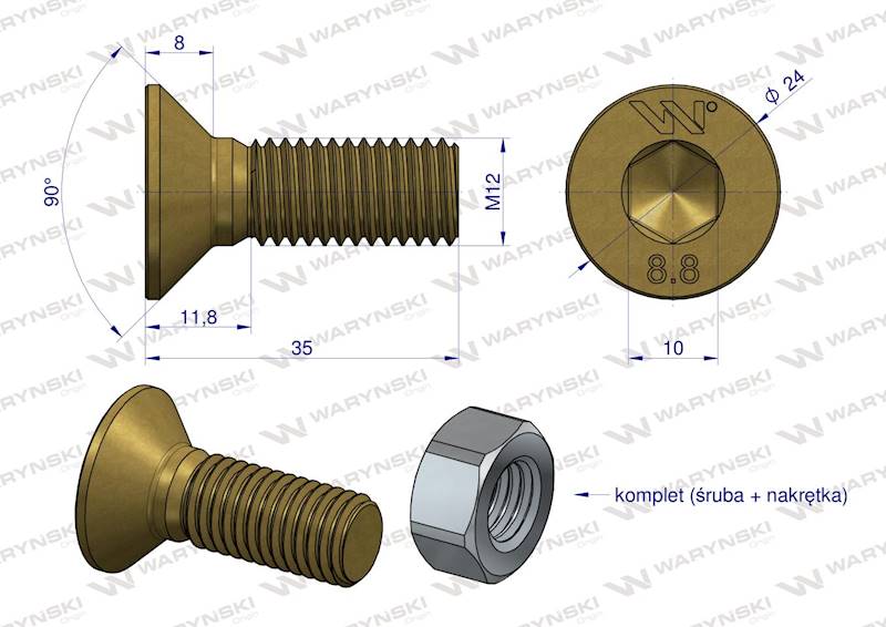 Śruba kpl. M12x35 - imbus 10 DIN7991 Waryński