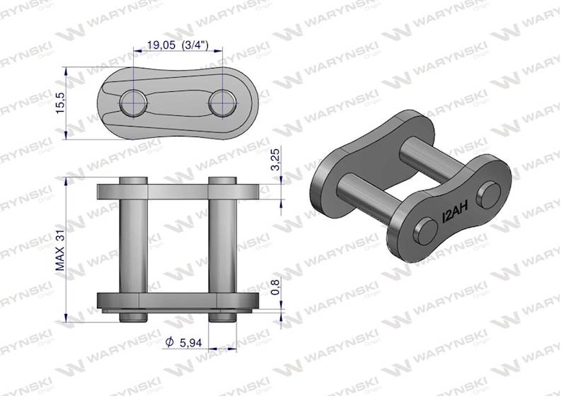 Zamek łańcucha przemysłowy Z12AH-1 ANSI A 60H (R1 3/4) Waryński ( sprzedawane po 10 )