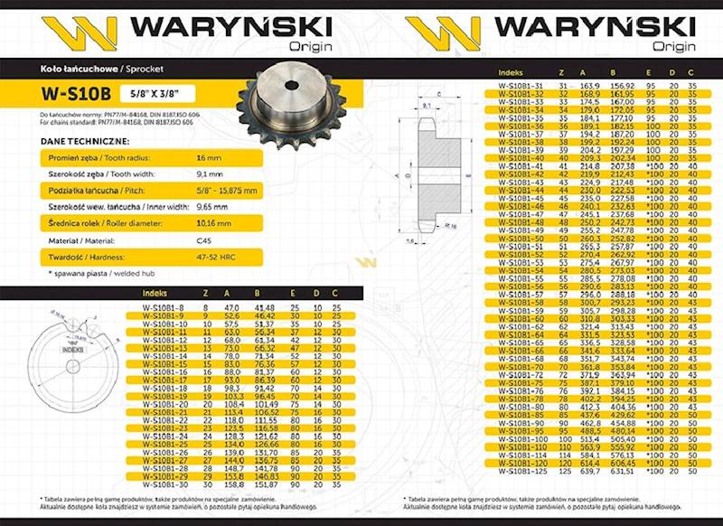 Koło zębate hartowane z kołnierzem 10B-1 (R1 5/8) Z-40 Waryński