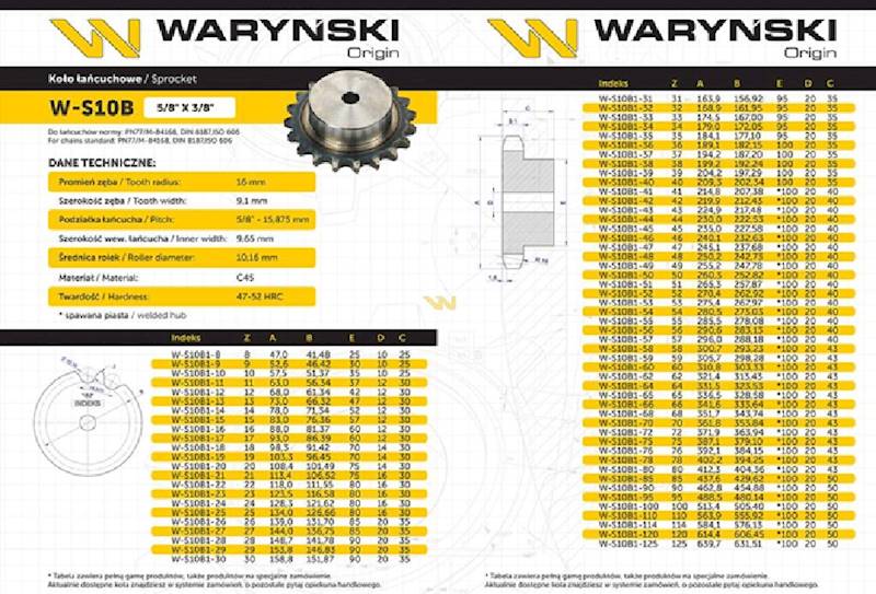 Koło zębate hartowane z kołnierzem 10B-1 (R1 5/8) Z-9 Waryński