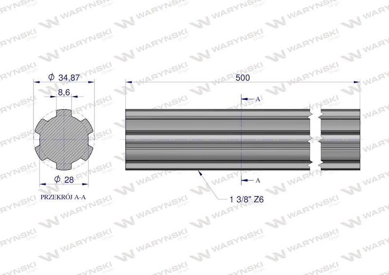 Wałek, WOM frezowany całościowo 500mm Z6 - 1 3/8, Waryński