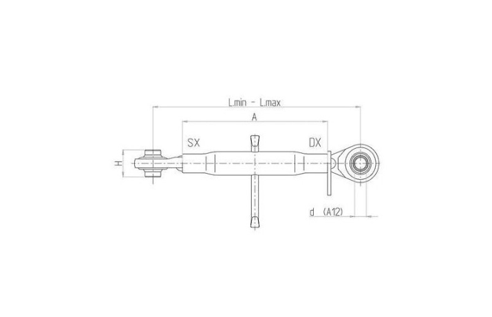 Łącznik centralny KAT 2 24X3 480-700 mm z główką kulową dwustronnie BASIC (C-330) z 2 sworzniami 