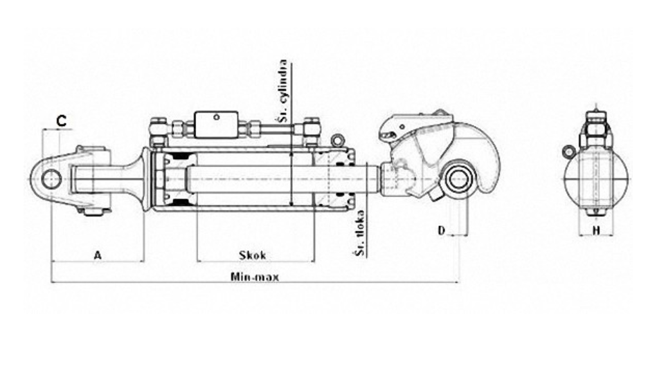 Łącznik centralny hydrauliczny kat 3 610-800 mm 90x45x190 z główką widełkową, hakiem i przewodami 