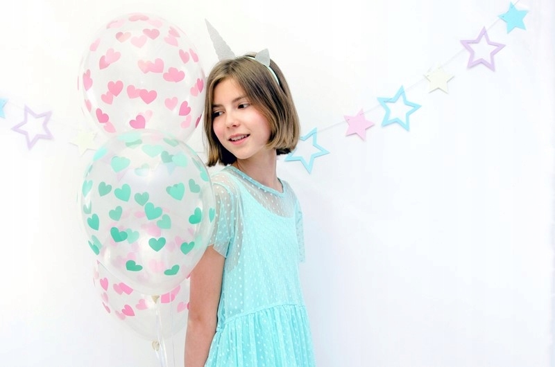 Balony 30 cm bezbarwne w miętowe serduszka 1 szt