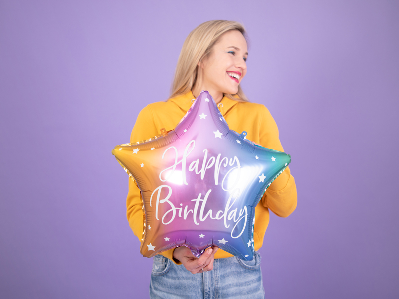 Balon foliowy gwiazdka tęczowa Happy Birthday 40cm