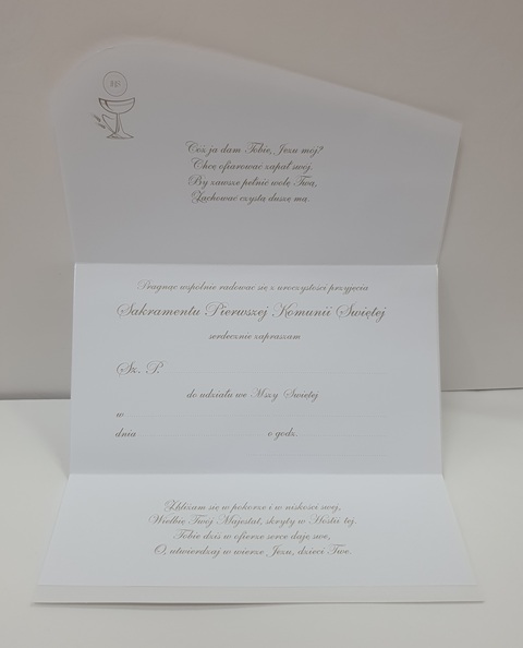 Perłowe zaproszenie komunijne 1szt 