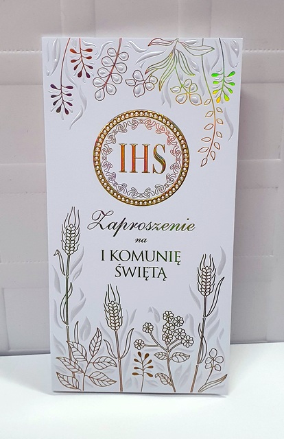 Zaproszenie holograficzne złote na I Komunię świętą