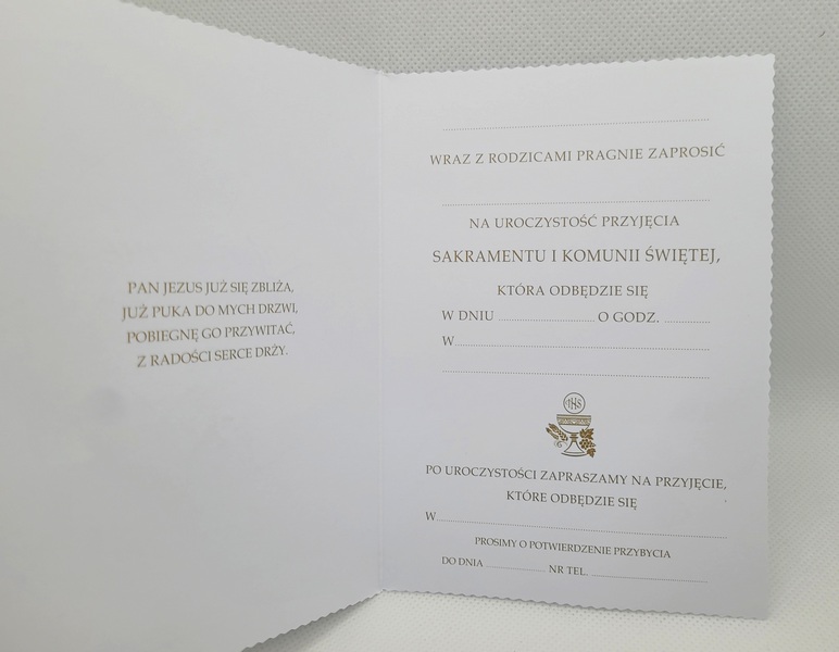 Zaproszenie na uroczystość przyjęcia Pierwszej Kom