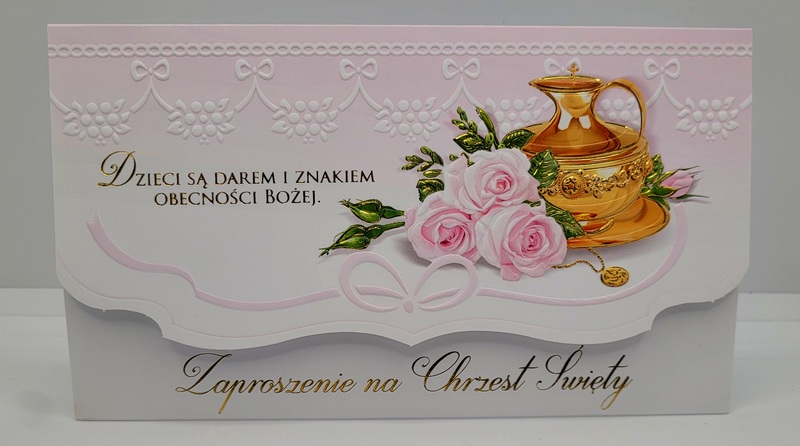 Zaproszenie na Chrzest Święty (róż)