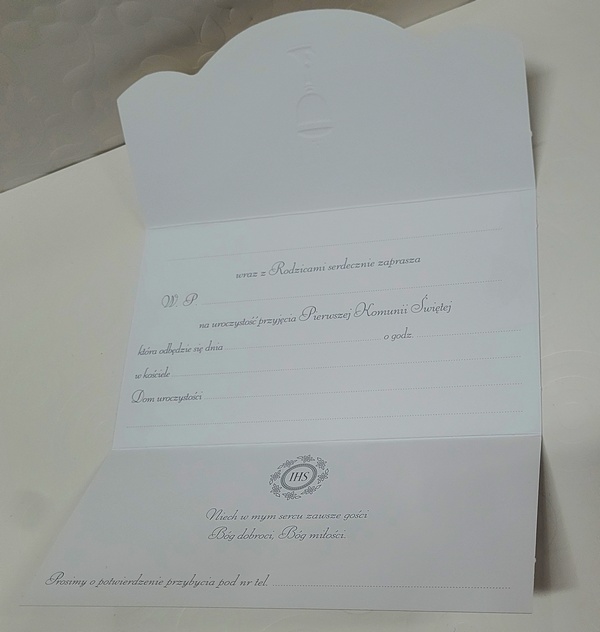 Zaproszenie z brokatem na I Komunię Świętą