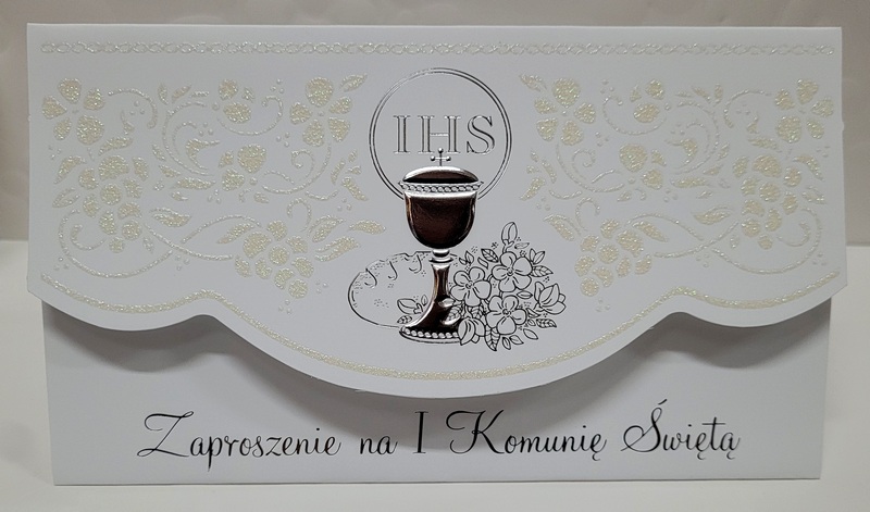 Zaproszenie z brokatem na I Komunię Świętą