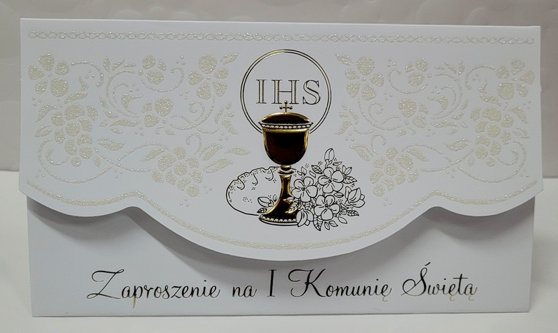 Zaproszenie z brokatem na I Komunię Świętą