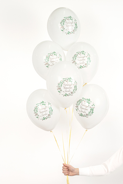 Balon 30 cm Biały ze srebrnym napisem Pierwsza Komunnia Święta 1szt 