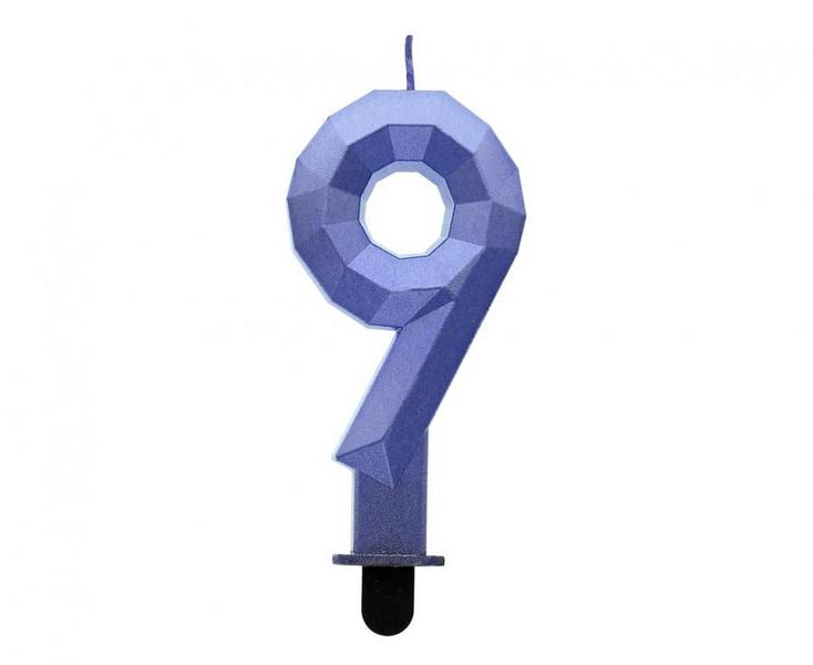 Świeczka cyferka 9 - diament ciemnoniebieski 7,6cm