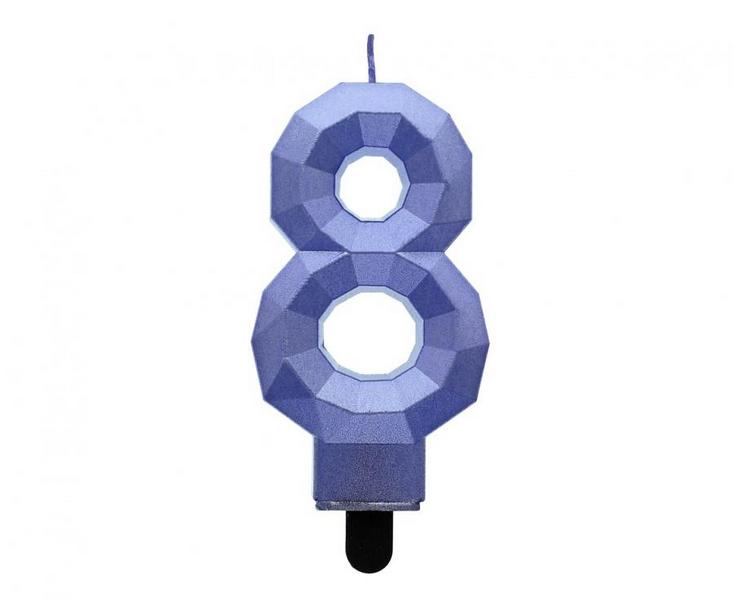 Świeczka cyferka 8 - diament ciemnoniebieski 7,6cm