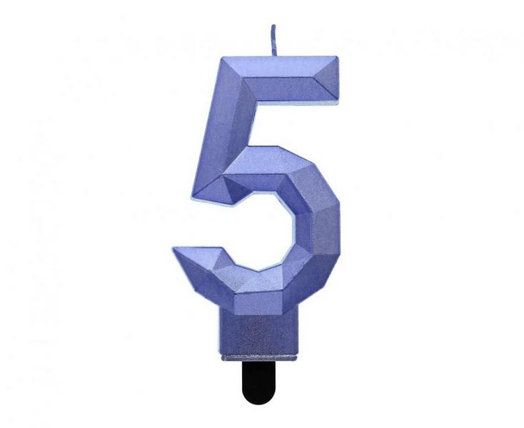 Świeczka cyferka 5 - diament ciemnoniebieski 7,6cm