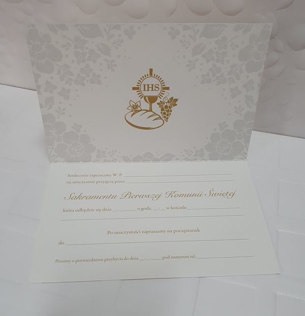 Zaproszenie na Komunię Świętą ze złotą ramką 1 szt