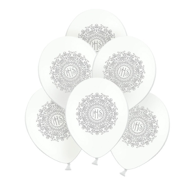 Balony 12 cali pastelowe białe ze srebrnym nadrukiem IHS - 1szt 