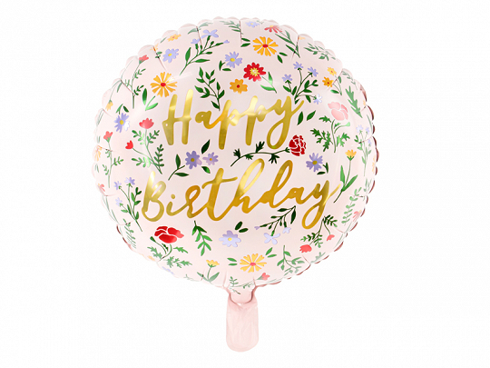 Balon okrągły foliowy Happy Birthday! - 35 cm