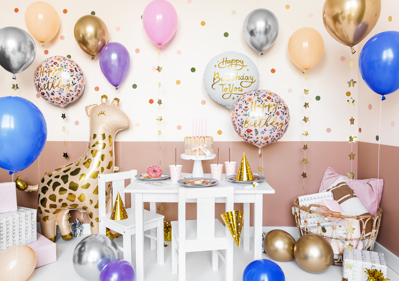 Balon okrągły foliowy biały Happy Birthday To You
