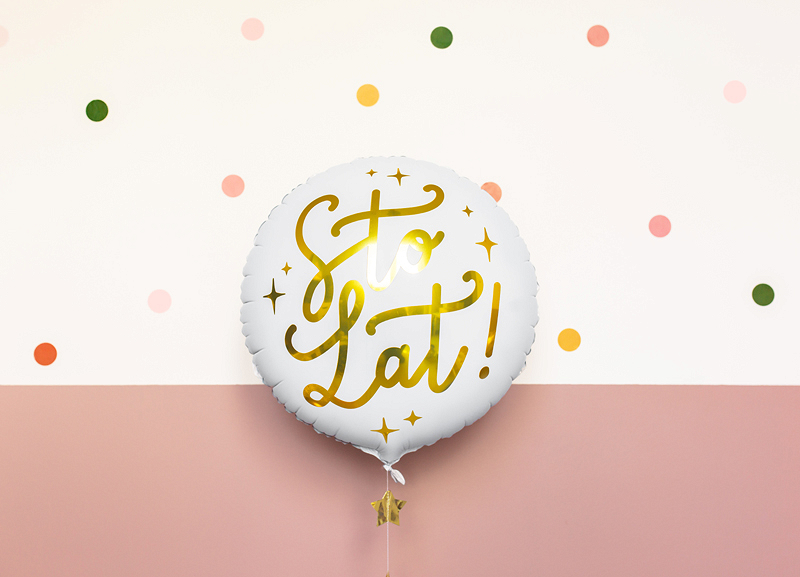 Balon okrągły foliowy biały Sto Lat!