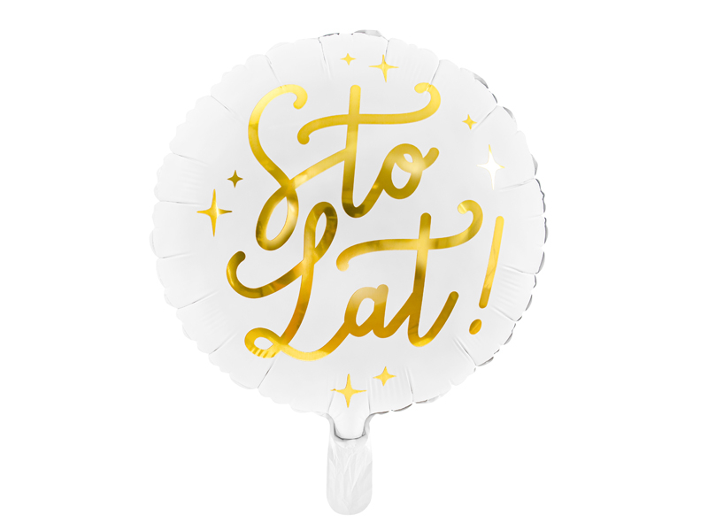 Balon okrągły foliowy biały Sto Lat!