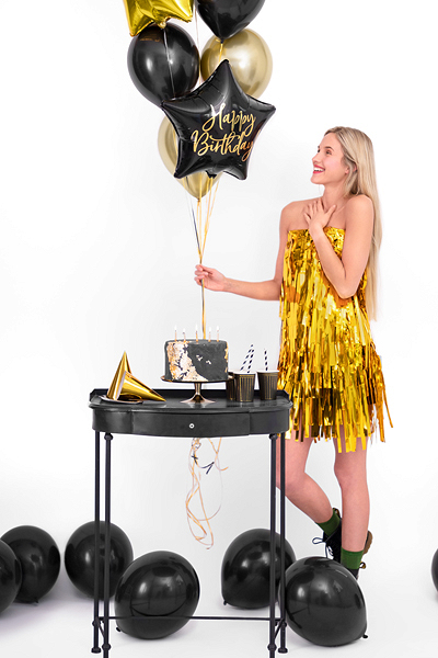 Balon gwiazdka czarna Happy Birthday 40cm