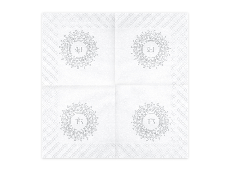 Serwetki Komunijne IHS 33x33 cm - 20 szt srebrny