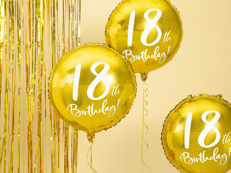 Balon foliowy okrągły złoty 18-ste urodziny 45cm
