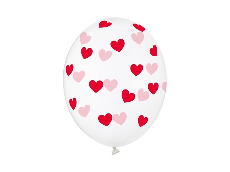 Balony 30 cm przezroczyste w czerwone serduszka 