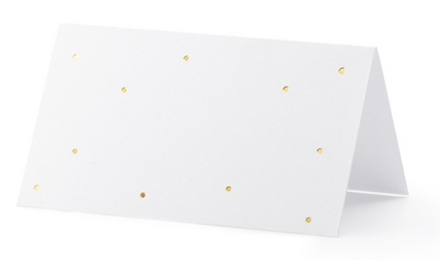 Wizytówki, winietki na stół w złote kropeczki 10szt