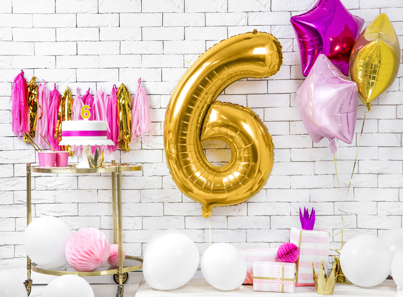 Balon foliowy cyfra 6 złota  86 cm 