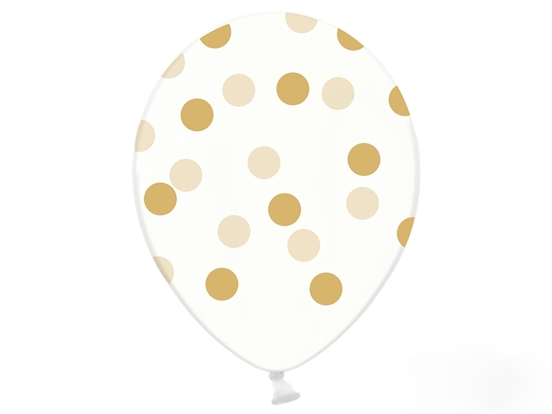 Balony 30cm przezroczyste w złote groszki 1 szt 