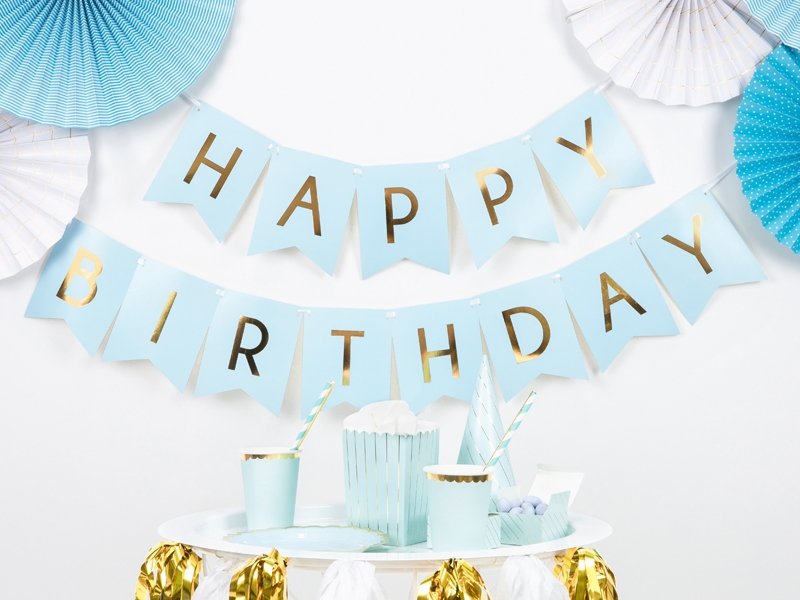 Baner Happy Birthday jasny niebieski 15 x 175 cm
