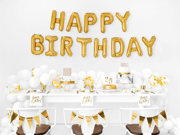 Balon foliowy Happy Birthday złoty 340x35 cm