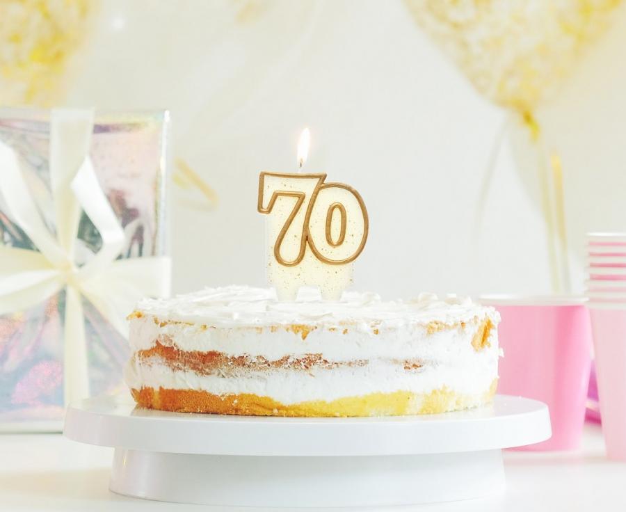 Świeczka cyferka 70 złoty kontur + brokat