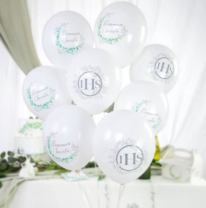 Balony 12 cali Komunia święta - Srebrna kolekcja - 6szt 