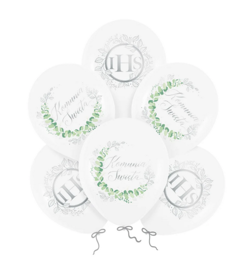 Balony 12 cali Komunia święta - Srebrna kolekcja - 6szt 