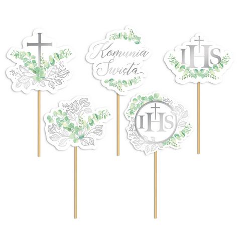 Toppery, piki do babeczek Komunia Święta - Srebrna Kolekcja - 5szt 