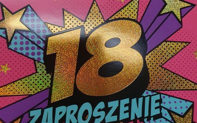 Zaproszenie na 18 urodziny różowo - złote holo