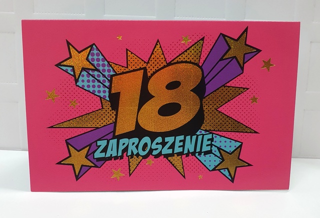 Zaproszenie na 18 urodziny różowo - złote holo