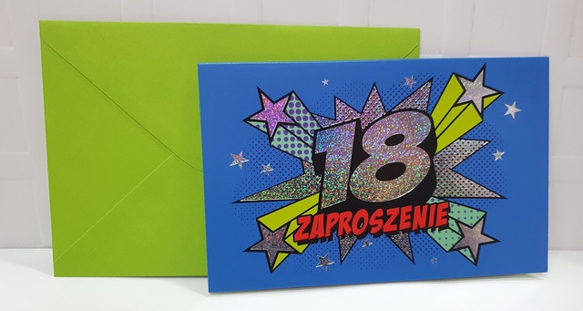 Zaproszenie na 18 urodziny niebiesko srebrne holograficzne