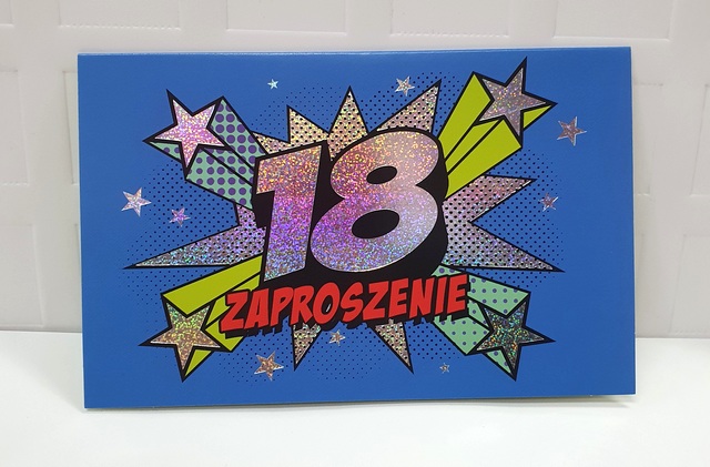 Zaproszenie na 18 urodziny niebiesko srebrne holograficzne