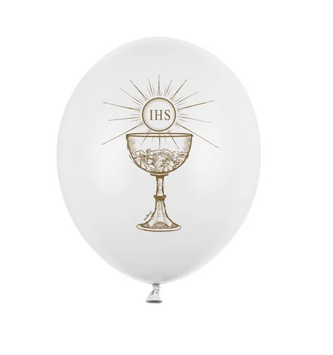 Balony komunijne białe ze złotym kielichem 1 szt