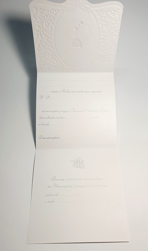 Zaproszenie srebrne na I Komunię świętą 